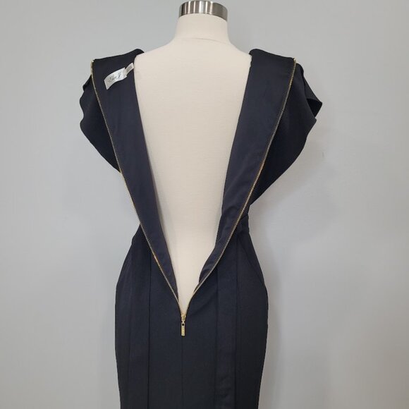 Eliza J Black Sheath Dress Flutter Sleeve Knee Length V-Neck Belted Business 2 - Picture 12 of 14